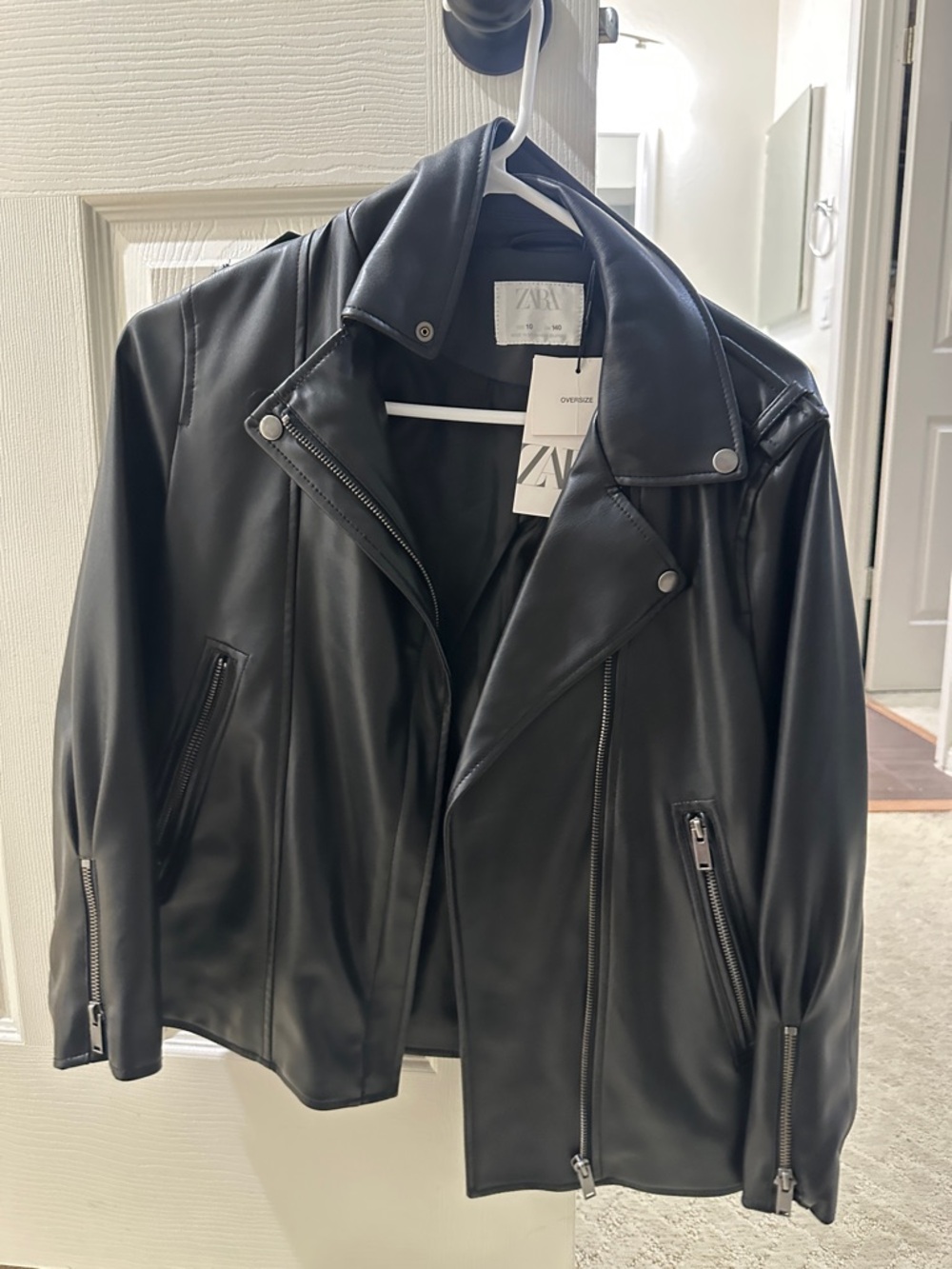 Zara kids girls black faux leather jacket size 10, brand new with tags.